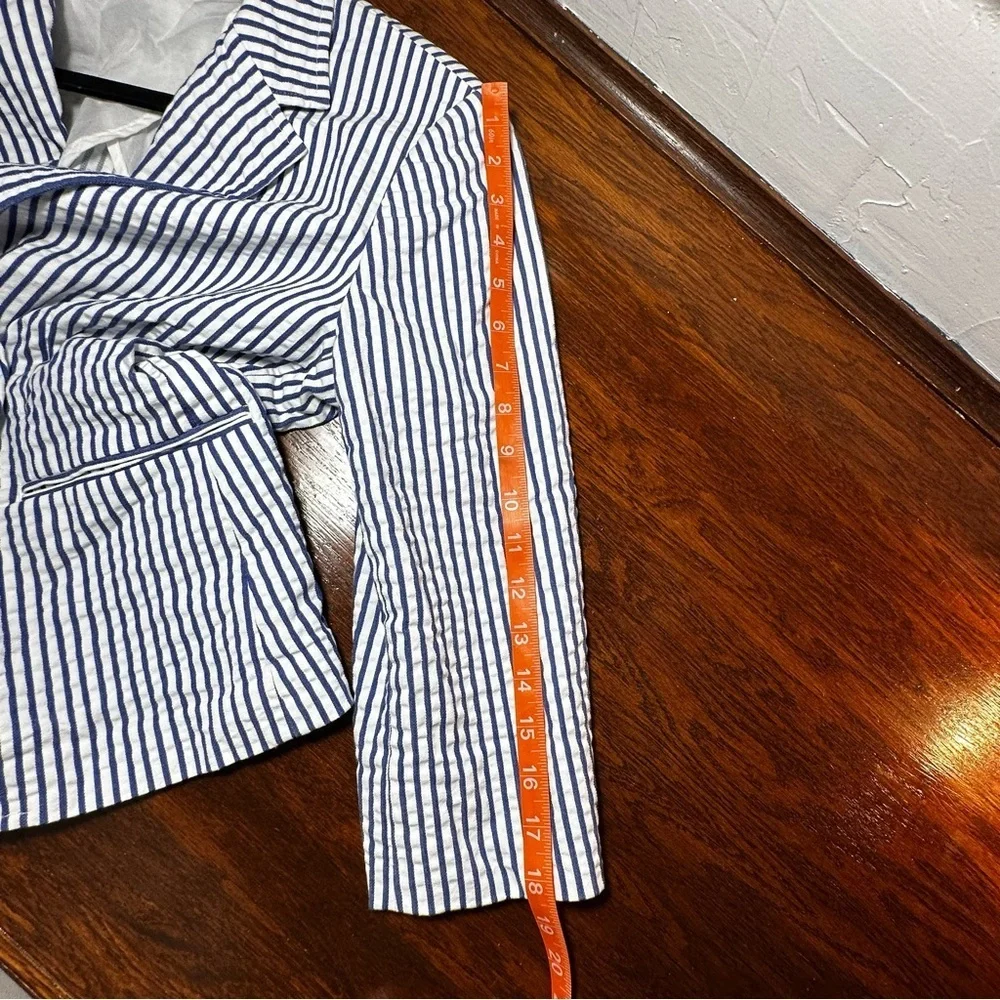 Lauren Ralph Lauren Seersucker Striped Blazer Blue White 12 Petite Like New